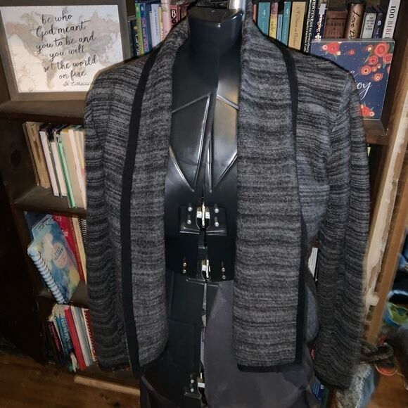 LOFT Sweaters - Loft merino wool blue & gray striped drape S cardigan